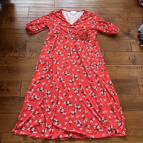 Asos Maternity Wrap Front Midi Dress Red Floral Size 8 - Picture 3 of 8